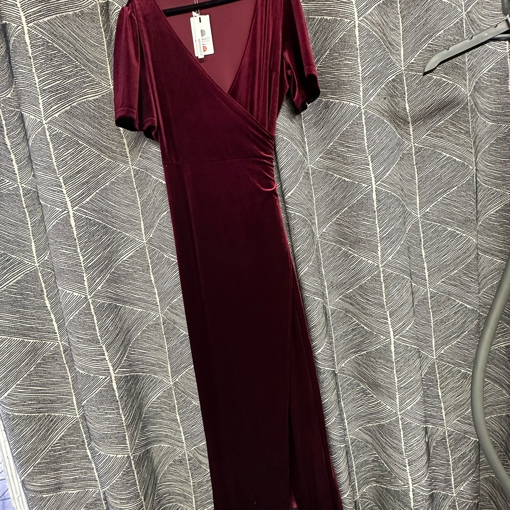 MEROKEETY Women's V Neck Wrap Velvet Maxi Wedding Guest Dress Bell Sleeve <268> - Picture 4 of 7